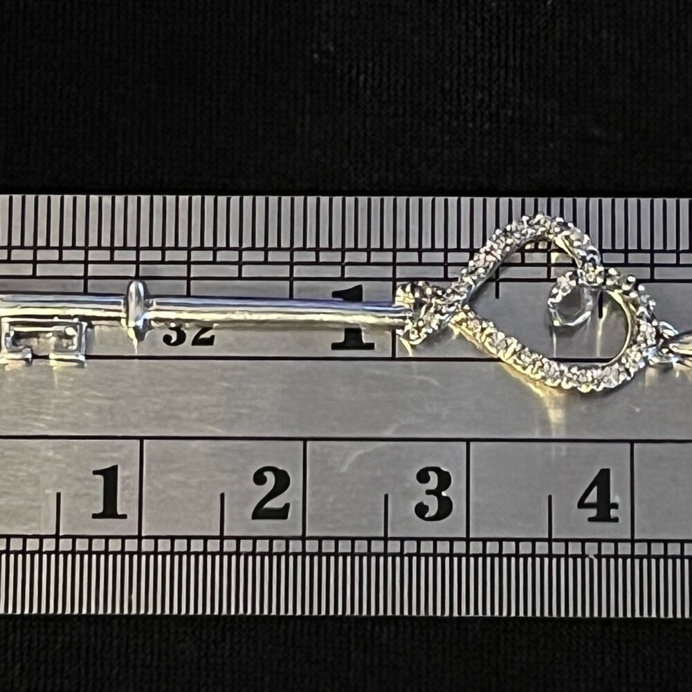 Sterling Silver & Diamond Heart Key Pendant Necklace – 18” Chain - Picture 7 of 10